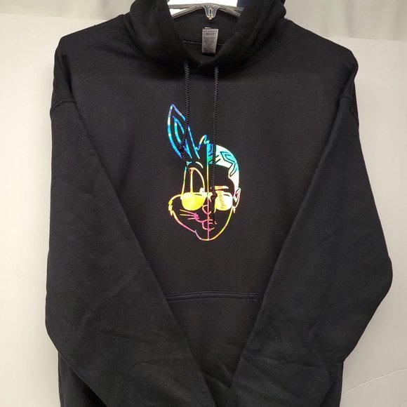 Bad Bunny Holographic Black Pullover hoodie * Beautiful * - Picture 3 of 7